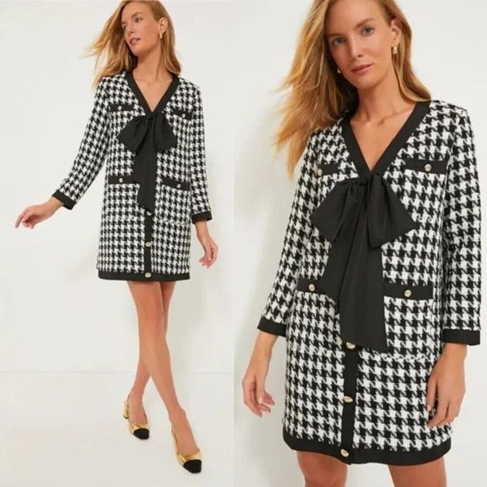 Tuckernuck Pomander Place NEW Coco Houndstooth tweed dress Black White X Large